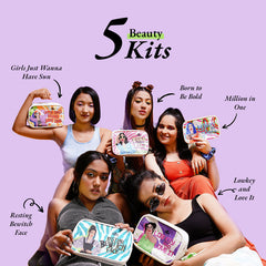 Elitty Resting Bewitch Kit - Complete Makeup Kit for Teens (2 Nail Polishes| 2 Coloured Eyeliner| 1 Kajal 1 Lip Gloss| 1 Sunscreen) - Pack of 7, Makeup for Teenagers