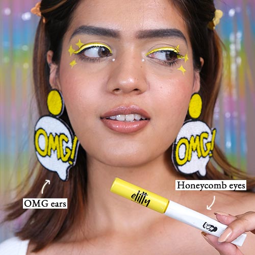 Yellow Honeycomb Eyeliner and Omg Earrings Combo