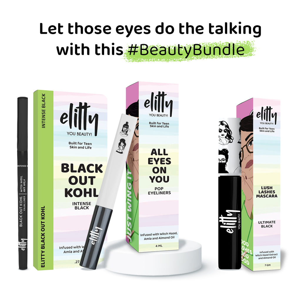 Elitty Ultimate Black Combo (Black eyeliner, Mascara, Kajal) - Pack of 3
